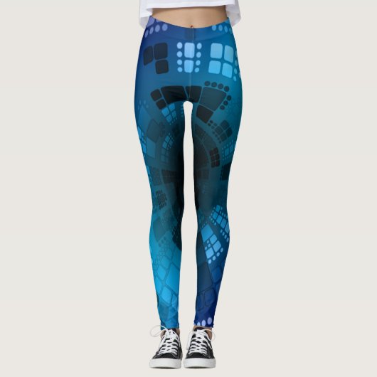 Abstract blauw Zee Gold Diamond Seashell Leggings (Voorkant)
