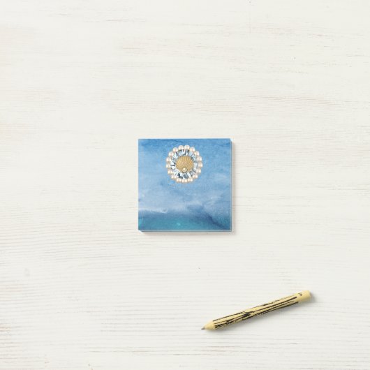 Abstract blauw Zee Golden Pearl Seashell Jewel Post-it® Notes (Op bureau)