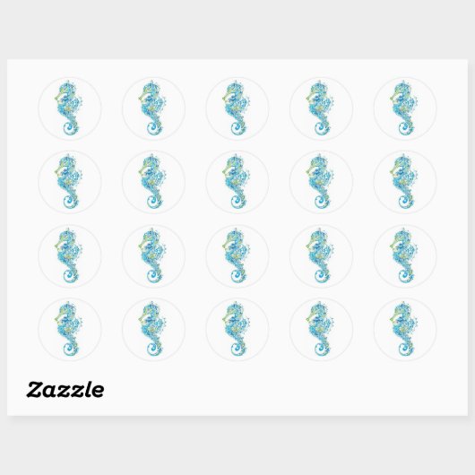 Abstract blauw zeepaard ronde sticker (Vel)