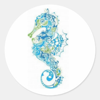 Abstract blauw zeepaard ronde sticker