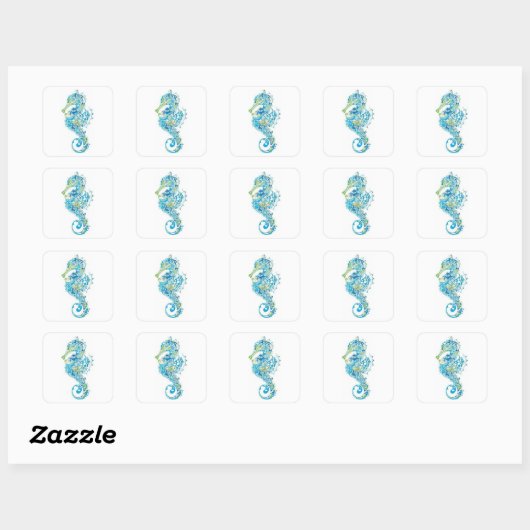 Abstract blauw zeepaard vierkante sticker (Vel)
