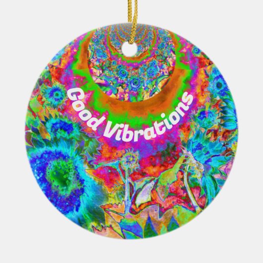 Abstract blauw zonnebloemveld | Retrofbloemen Keramisch Ornament (Voorkant)