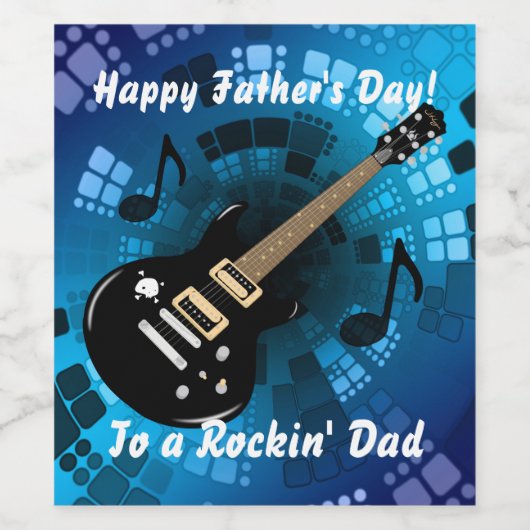 Abstract Blauw Zwart Gitaar Vaders Dag Rockin' Pa Wijn Etiket (Enkel label)