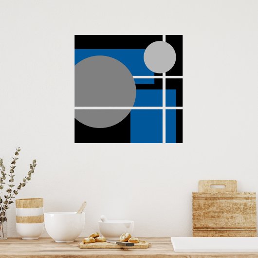 Abstract blauw zwart wit AP0001 Poster (Keuken)