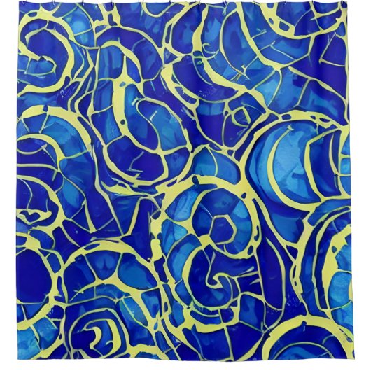 Abstract, blauw, zwart-wit patroon douchegordijn (Voorkant)