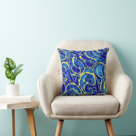 Abstract, blauw, zwart-wit patroon kussen