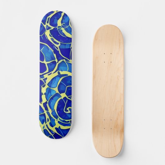 Abstract, blauw, zwart-wit patroon persoonlijk skateboard (Voorkant)
