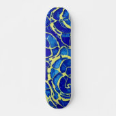 Abstract, blauw, zwart-wit patroon persoonlijk skateboard (Voorkant)
