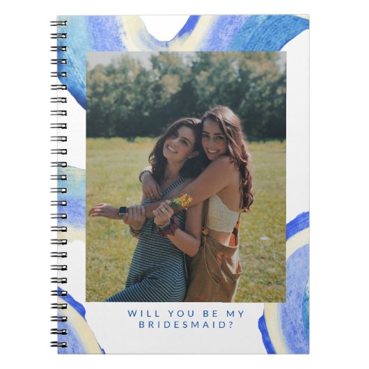 Abstract blauw Zwenk Foto Bridesmaid Voorstel Notitieboek (Voorkant)