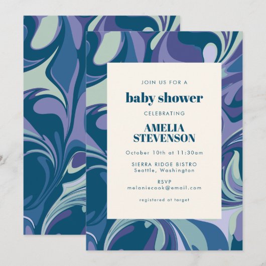 Abstract Blauw Zwril Stijlvol Baby shower Kaart (Voorkant / Achterkant)