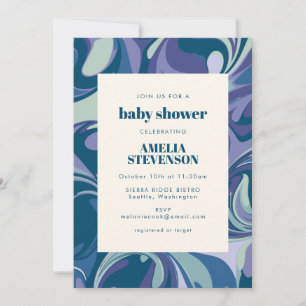 Abstract Blauw Zwril Stijlvol Baby shower Kaart