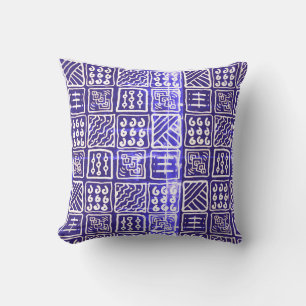 Abstract blauwe batik kussen - versleten