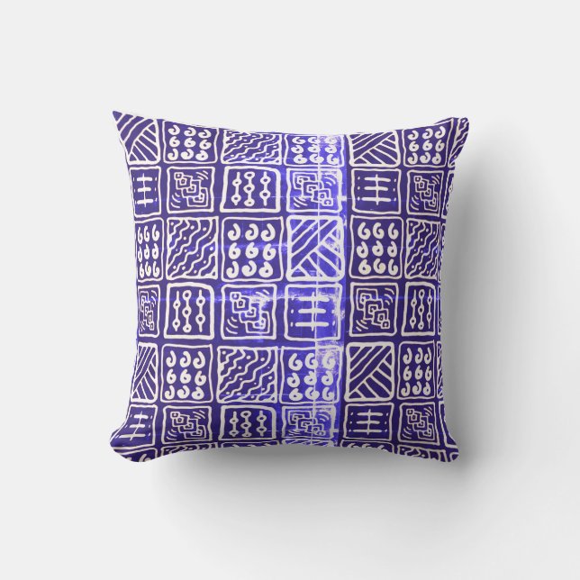 Abstract blauwe batik kussen - versleten (Voorkant)