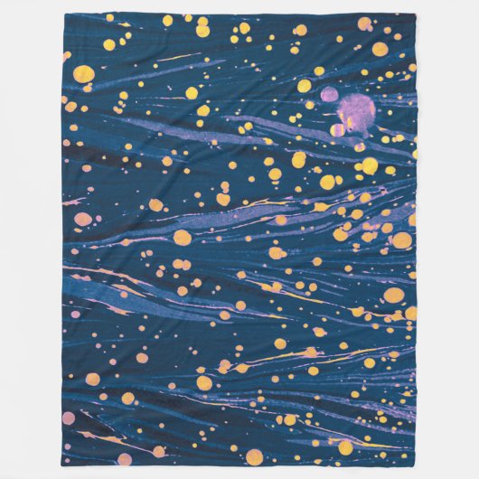 ABSTRACT BLAUWE MARBLED PAPIER MET GOUDE SPLASHEDE FLEECE DEKEN (Voorkant)