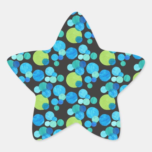 Abstract Blauwe Moons Patroon op Zwart Ster Sticker (Voorkant)