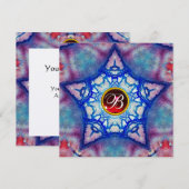 ABSTRACT BLAUWE STER RODE ROBIJN EDELE STEEN MONOG KAART (Voorkant / Achterkant)