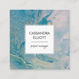 Abstract Blauwgroen blauw en goudalcohol Vloeibare Vierkante Visitekaartje
