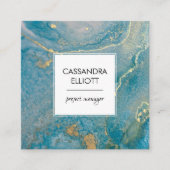 Abstract Blauwgroen blauw en goudalcohol Vloeibare Vierkante Visitekaartje (Voorkant)