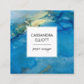 Abstract Blauwgroen blauw en goudalcohol Vloeibare Vierkante Visitekaartje (Voorkant)