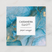 Abstract Blauwgroen blauw en goudalcohol Vloeibare Vierkante Visitekaartje (Voorkant)