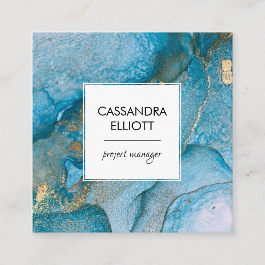 Abstract Blauwgroen blauw en goudalcohol Vloeibare Vierkante Visitekaartje (Voorkant)