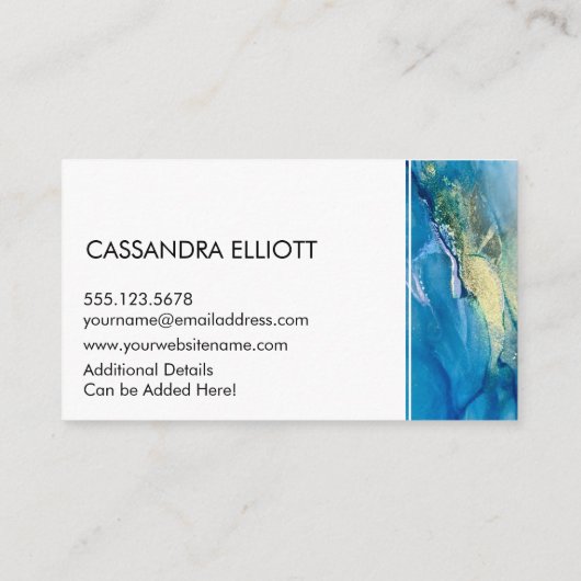 Abstract Blauwgroen blauw en goudalcohol Vloeibare Visitekaartje (Achterkant)