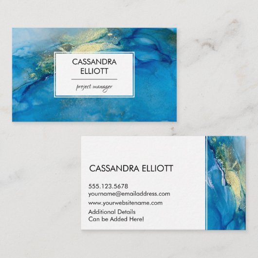 Abstract Blauwgroen blauw en goudalcohol Vloeibare Visitekaartje (Voorkant / Achterkant)