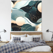 Abstract blauwgroen en blush roze modern design canvas afdruk (Insitu (Slaapkamer))