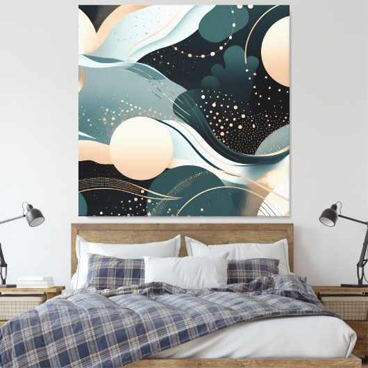 Abstract blauwgroen en blush roze modern design canvas afdruk (Insitu (Slaapkamer))