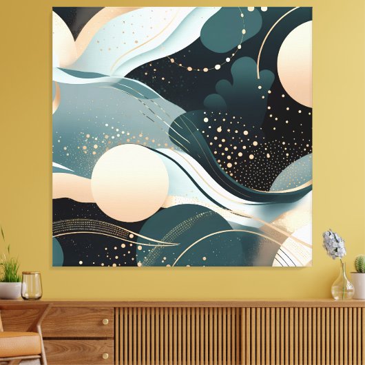 Abstract blauwgroen en blush roze modern design canvas afdruk (Insitu (Woonkamer))