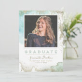 Abstract Blauwgroen en Gold Modern Art Afstuderen Aankondiging (Staand voorkant)