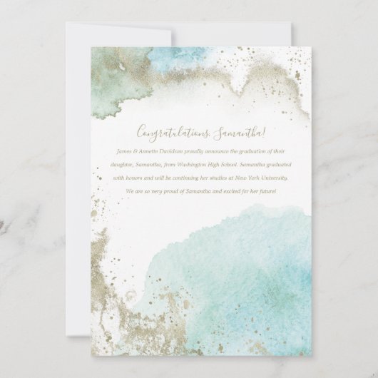 Abstract Blauwgroen en Gold Modern Art Afstuderen Aankondiging (Achterkant)