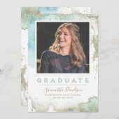 Abstract Blauwgroen en Gold Modern Art Afstuderen Aankondiging (Voorkant / Achterkant)