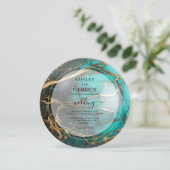 Abstract Blauwgroen en Goud Hemelse Bruiloft Kaart (Staand voorkant)