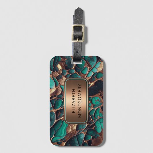 Abstract Blauwgroen en goud met bronzen naamplaat Bagagelabel (Voorkant (verticaal))