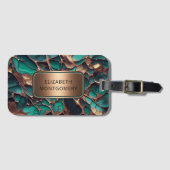 Abstract Blauwgroen en goud met bronzen naamplaat Bagagelabel (Voorkant (horizontaal))