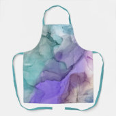 Abstract Blauwgroen en Paars Alcohol Ink Patroon Schort (Voorkant)