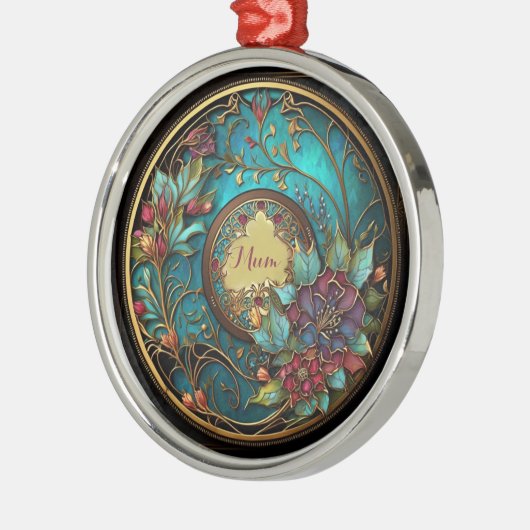 Abstract Blauwgroen en roze Moederdag Metalen Ornament (Links)