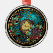 Abstract Blauwgroen en roze Moederdag Metalen Ornament (Voorkant)