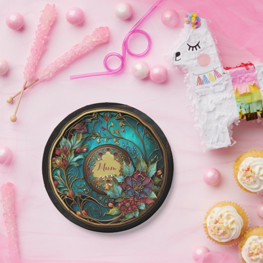 Abstract Blauwgroen en roze Moederdag Papieren Bordje (Feest)