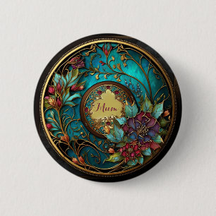 Abstract Blauwgroen en roze Moederdag Ronde Button 5,7 Cm