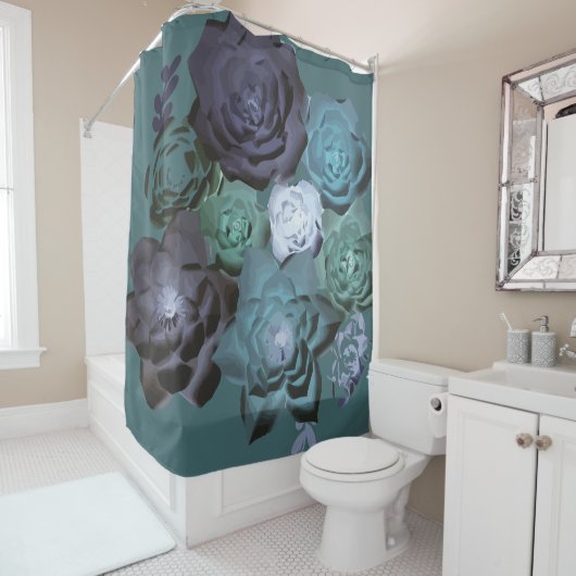 Abstract Blauwgroen Floral Shower Curtain Douchegordijn (In situ)