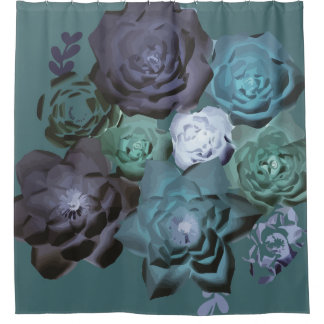 Abstract Blauwgroen Floral Shower Curtain Douchegordijn
