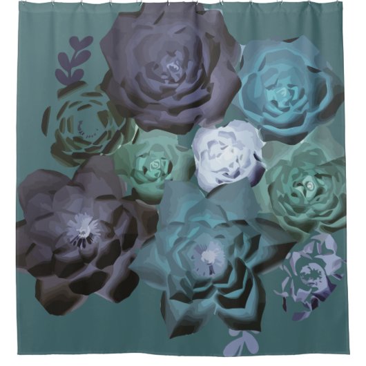Abstract Blauwgroen Floral Shower Curtain Douchegordijn (Voorkant)