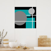 Abstract Blauwgroen grijs zwart-wit AP0001 Poster (Keuken)