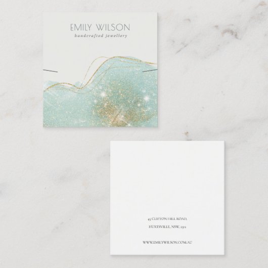 Abstract Blauwgroen Groen Glitter Shiny Earning Di Vierkante Visitekaartje (Voorkant / Achterkant)