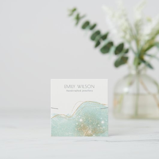 Abstract Blauwgroen Groen Glitter Shiny Earning Di Vierkante Visitekaartje (Staand voorkant)
