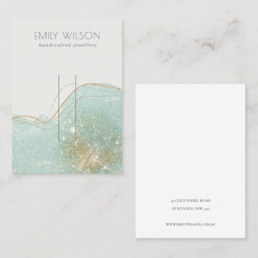 Abstract Blauwgroen Groen Glitter Shiny Hairpin Di Visitekaartje (Voorkant / Achterkant)