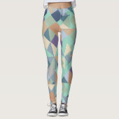 Abstract Blauwgroen groen mozaïekpatroon Leggings (Voorkant)