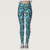Abstract Blauwgroen groen mozaïekpatroon Leggings (Voorkant)